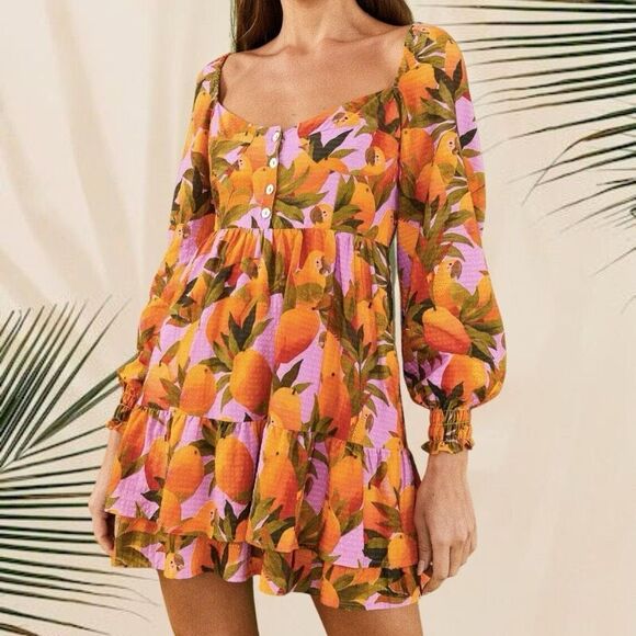 Farm Rio Mango Macaw Mini Dress M - Picture 1 of 9